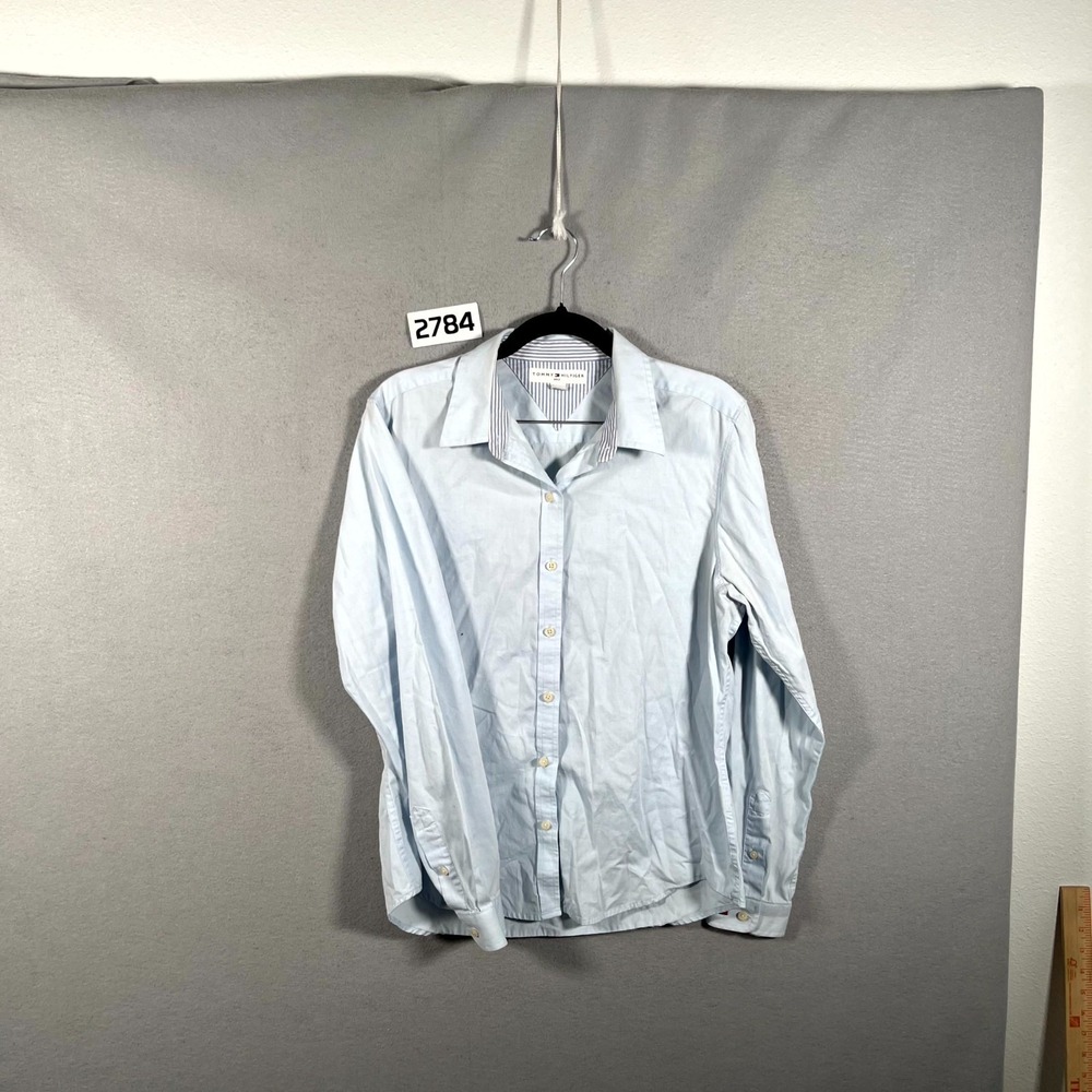 Tommy Hilfiger Golf Shirt Mens Large Blue Cotton Long Sleeve‎ Casual Button Up